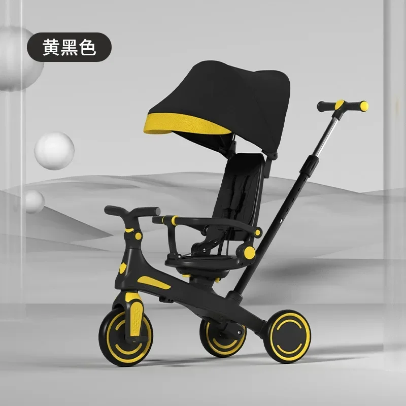 Children's Tricycle Baby Walking Artifact Lightweight Hand Cart, Baby Walking Bicycle Can Sit Ride or Push