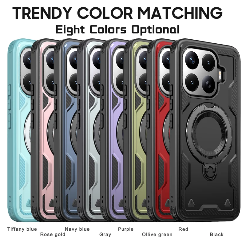 Magnetic Shockproof Hard PC + Soft TPU Phone Case with Rotating Ring Bracket