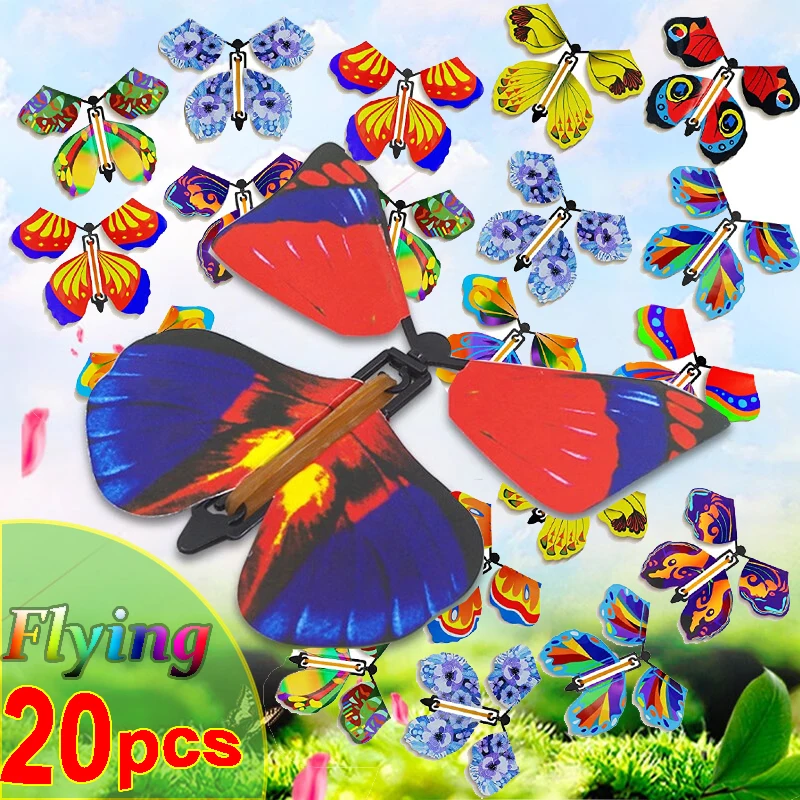 Magic Flying Butterflies Wind Up Toy In The Sky Bookmark Greeting Cards Rubber Band Powered  Kids Props Surpris Butterfly Gift