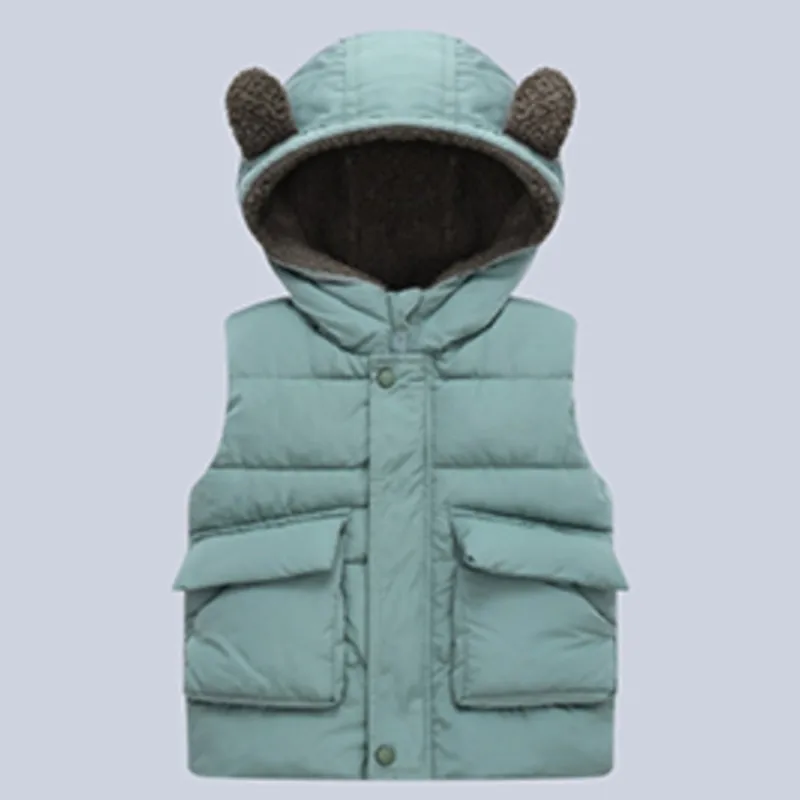 Kids Bear Ear Hooded Puffer Vest with Fleece Lining Children's Warm Sleeveless Jacket 2-6 Y