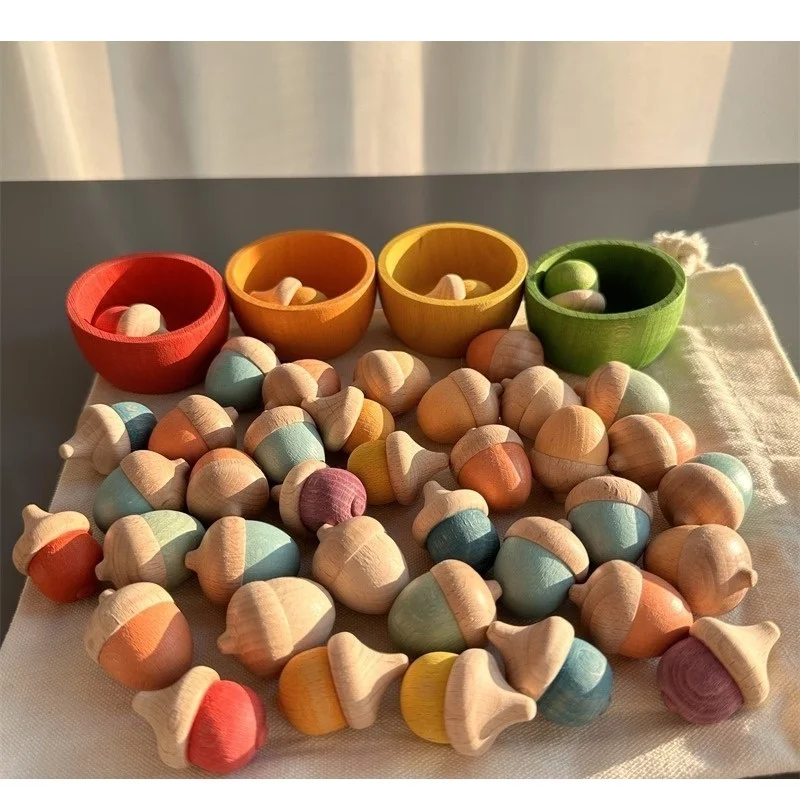 Pastel Rainbow Wooden Acorn Blocks