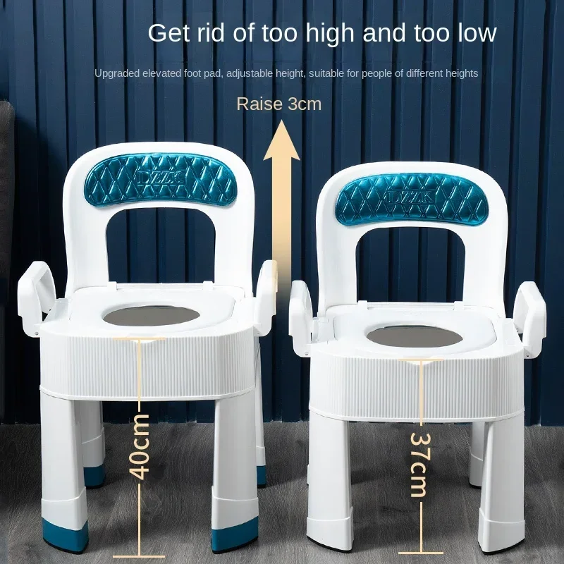 Height Adjustable Portable Elderly Toilet: Anti-Rollover Commode Chair, Non-Slip Leather Backrest for Maternity Squat Seat 2