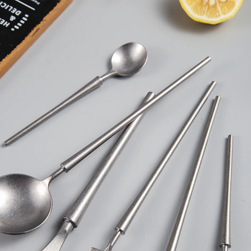 Old retro snowflake sand 304 stainless steel household commercial dining Knife, Fork, Spoon, fruit fork, 3-piece set of western