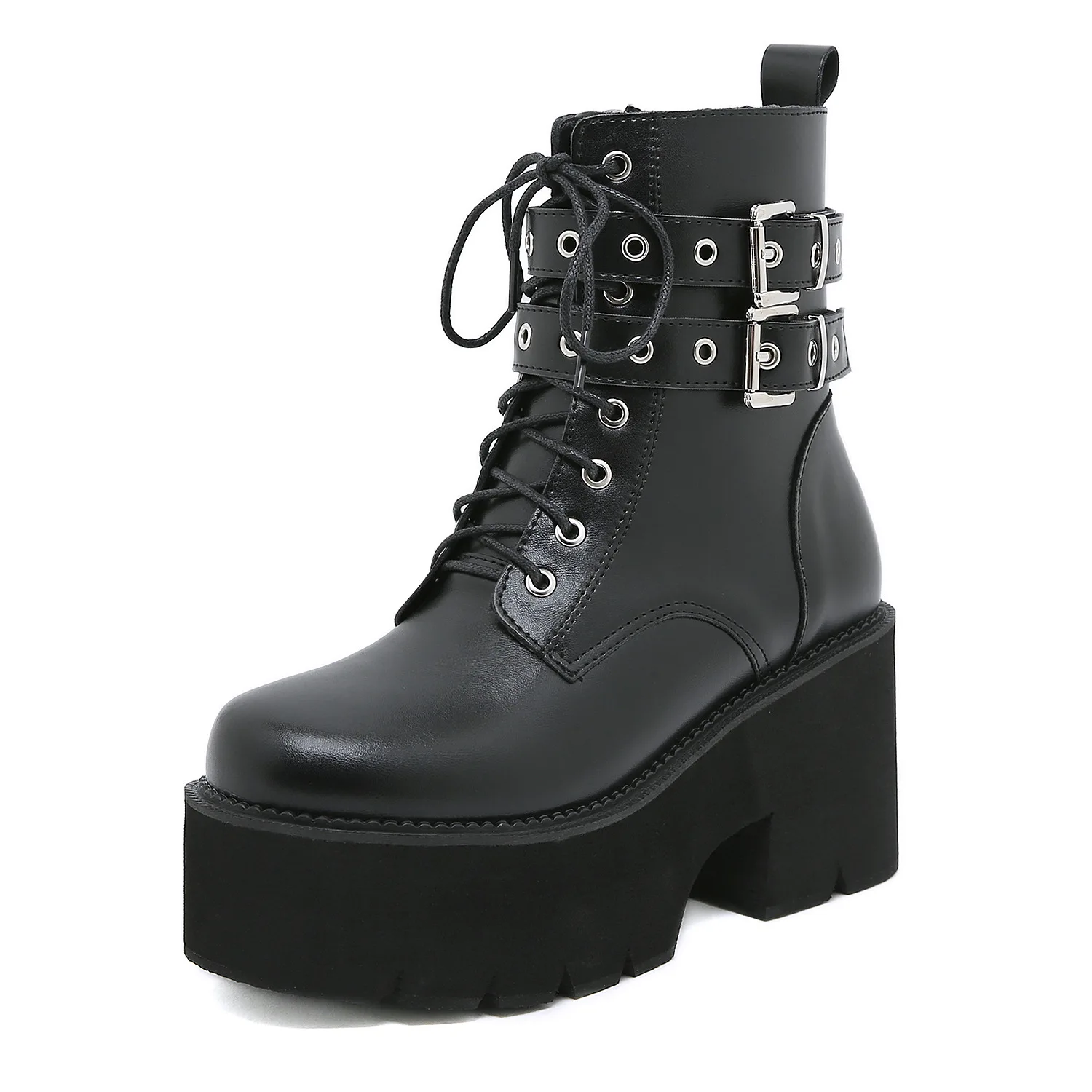 

Женские короткие рыцарские ботинки в стиле панк, Осенние водонепроницаемые ботинки на толстом каблуке и платформе для верховой езды, женские ботинки на высоком каблуке с металлической пряжкой