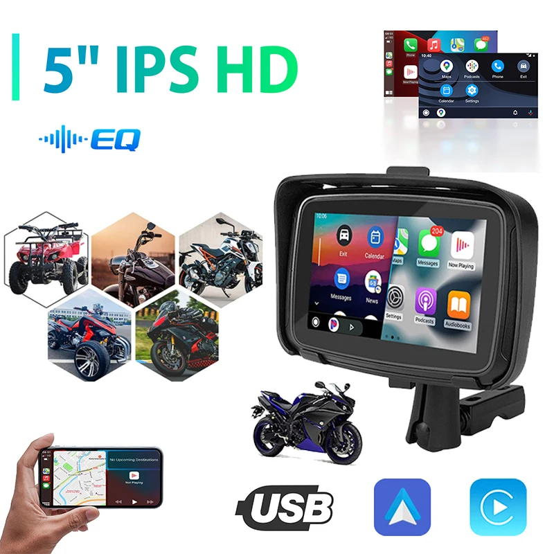 

Беспроводной Gps-навигатор для мотоцикла Apple Carplay Android для автомобиля IPX7 водонепроницаемый 5-дюймовый портативный навигатор для мотоцикла умный дисплей навигация