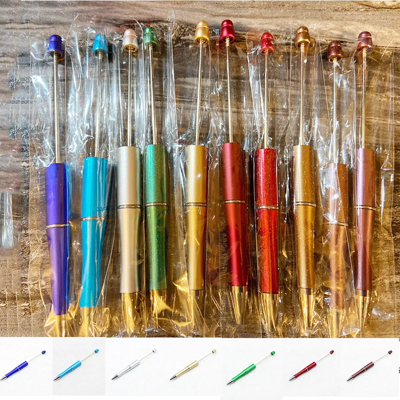 20pcs Beaded Pens Plastic Beadable DIY Ballpoint Pens Kids Gift Advertising Bead Pens School Office Supplies Stationery Pens deformed bus educational toy out of shape driving deformation school plastic early