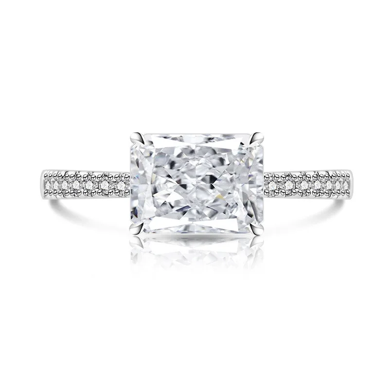 925 Sterling Silber Eleganter Modischer Eisblumen-Schliff Quadratischer Kristall-Zirkon-Ring, Geburtstags- und Jubiläumsgeschenk, Damenschmuck – Detail 3