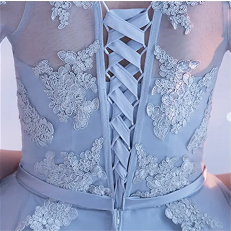 It's YiiYa Prom Gown Gray Short Sleeve Off The Shoulder Appliques Lace High Low Tea Length Party Formal Dress Plus size LX454