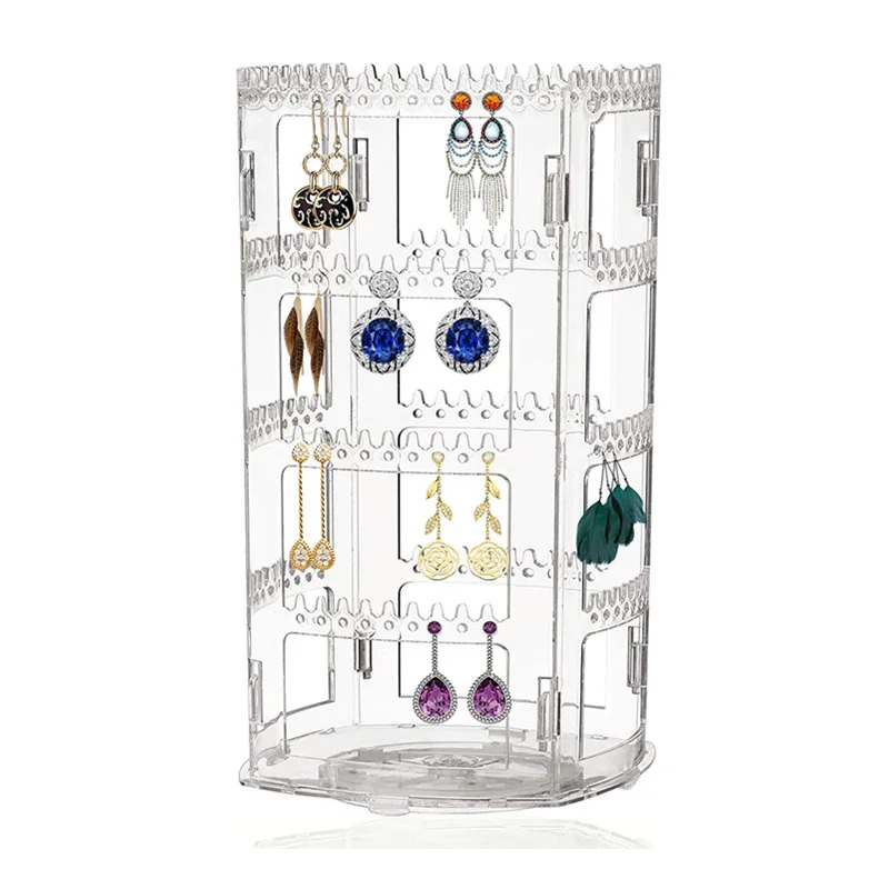 360degree Rotating Jewelry Rack Transparent Acrylic Earrings Rack
