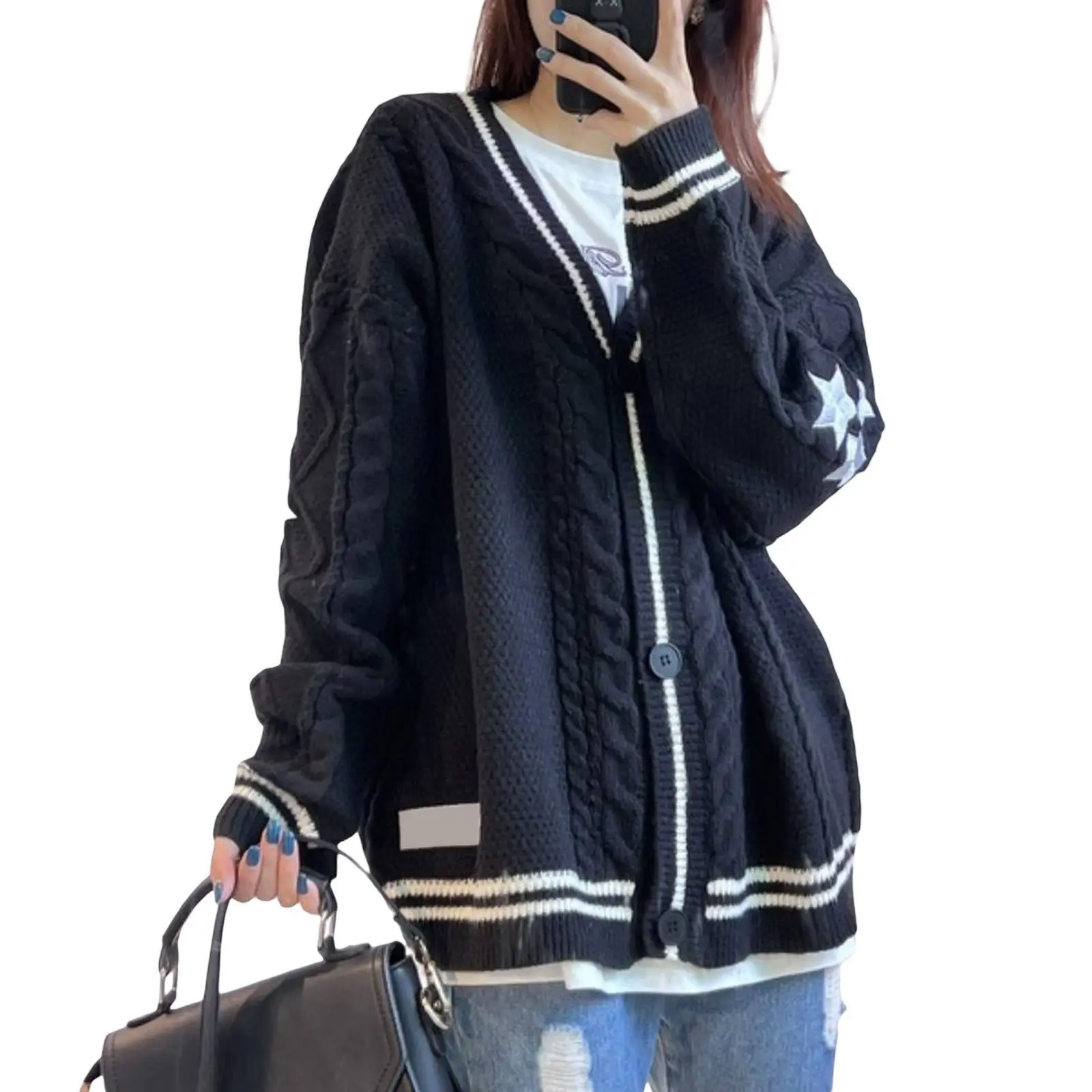 Autumn and winter solid color long sleeved cardigan with feminine temperament Europe and America bat wing knitted sweater jacket