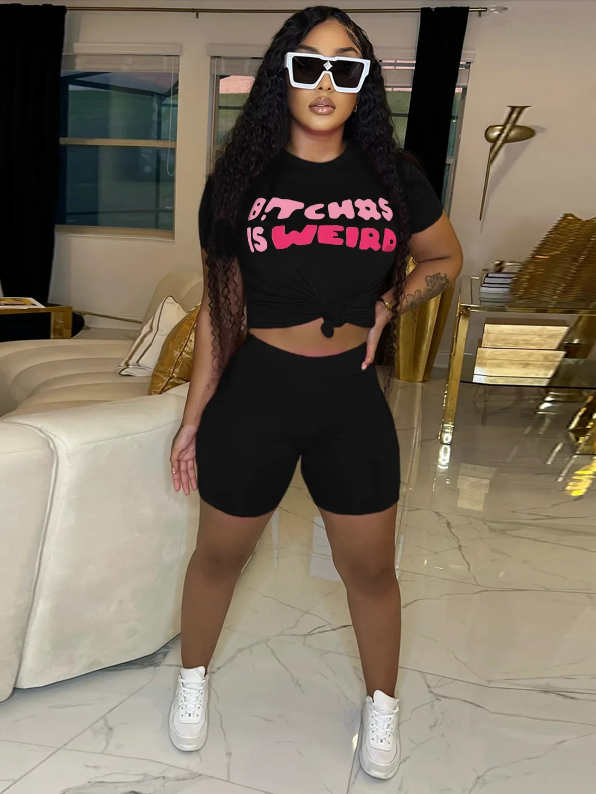 Summer Women\'s Suit Fashion Positioning Print Casual Short Sleeve Top Shorts Plus Size Two Piece Set Tracksuits 2 Pieces Outfit