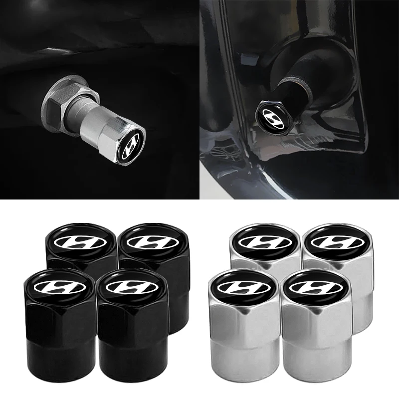 Car Keychain Badge With Wheel Tire Valve Stems valve caps For Hyundai Santa Fe Sonata Solaris Azera Creta I30 Ix25 Tucson 35 4pc car keychain badge