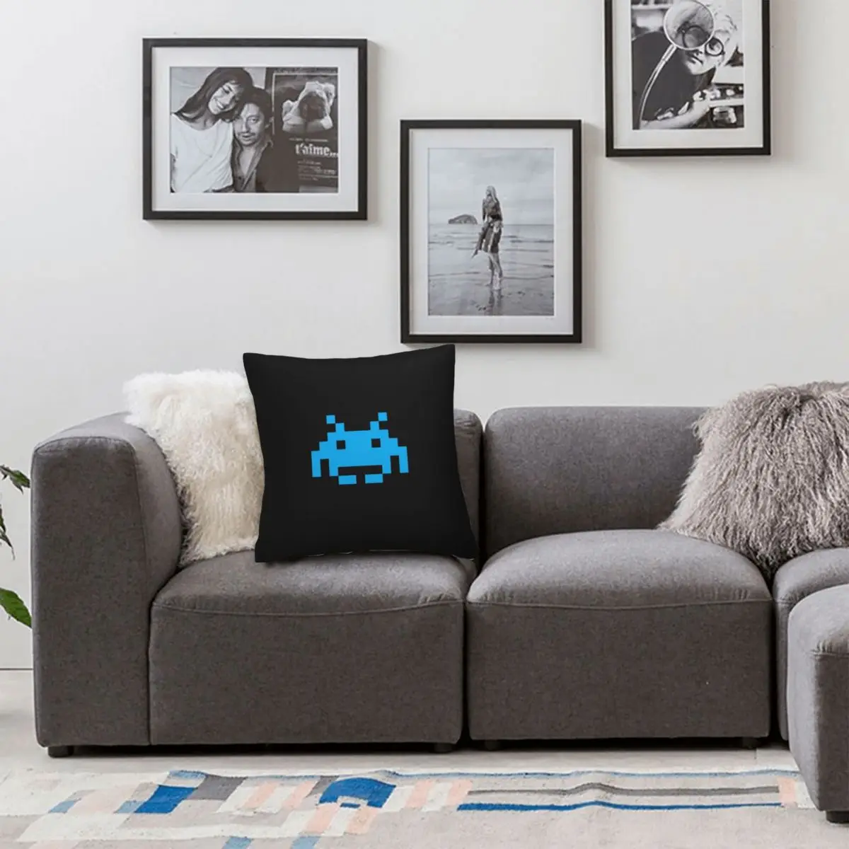 Space Invaders, голубая квадратная подушка, искусственная Полиэстеровая льняная Бархатная подушка с принтом на молнии, декоративная подушка, искусственная подушка, наволочка для автомобиля (art.: 3920bd2d0baeb) - 3920bd2d0baeb