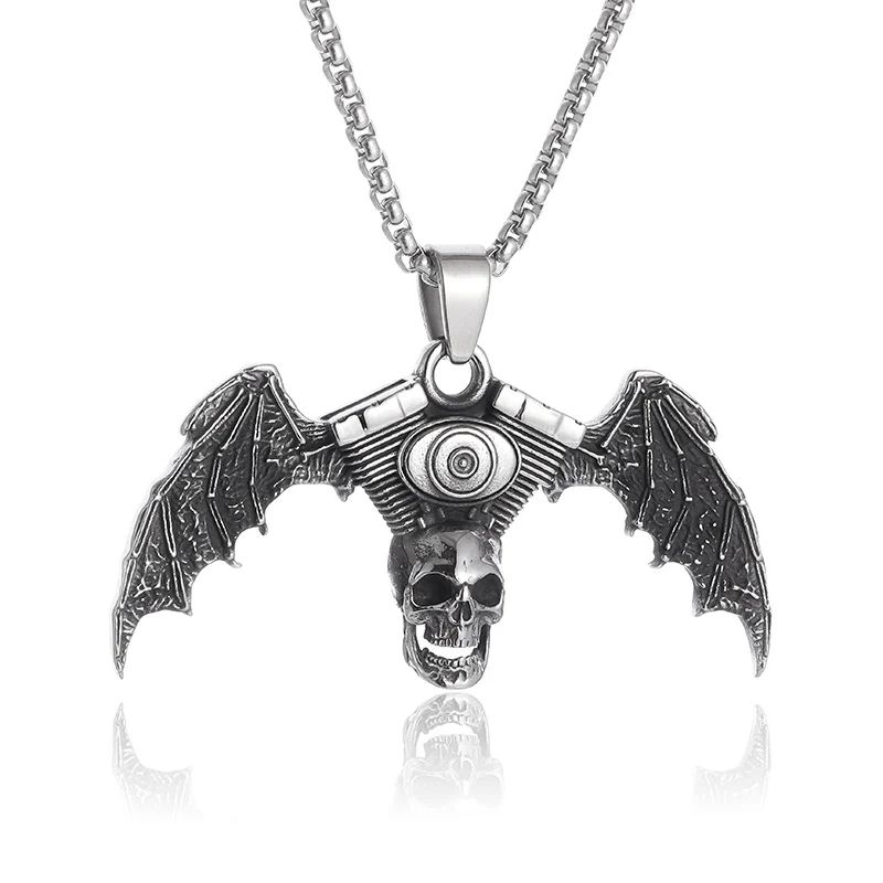 Gothic Engine Skull Demon Wings Collana Con Ciondolo Punk Moto Rider Rock Party Esorcista Gioielli