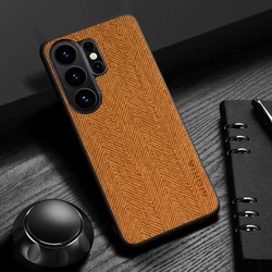 Lightweight Durable Wood Grain Leather Cover Case - Galaxy S25 Edge (Orange)