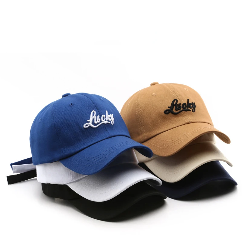 Lucky Embroidery Snapback Casual Baseball Cap Solid Color Simple