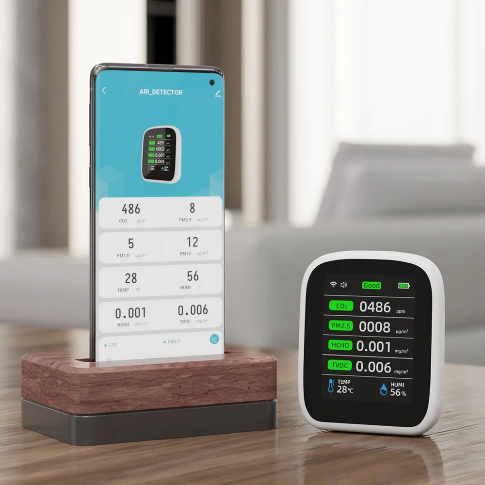 8in1 Tuya Wifi PM1.0 PM2.5 PM10 CO2 TVOC HCHO 온도 및 습도 테스터 휴대용 공기 품질 측정기 이산화탄소 감지기