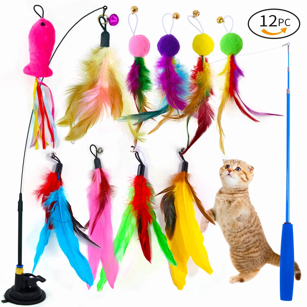 Interactive Cat Toy Handfree Cat Stick Playing Kitten Playing Teaser Wand Toy Suction Cup Bird/Feather Cat Wand Toys Set images - 6