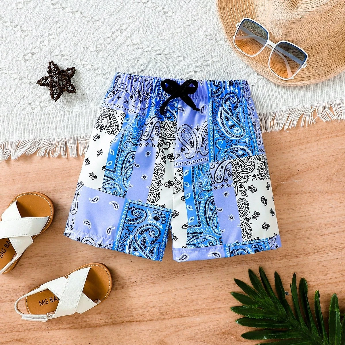 Baby Boys' Summer Shorts Printed Drawstring Elastic Waist Shorts Children's Leisure and Handsome Sports Beach Style Pants