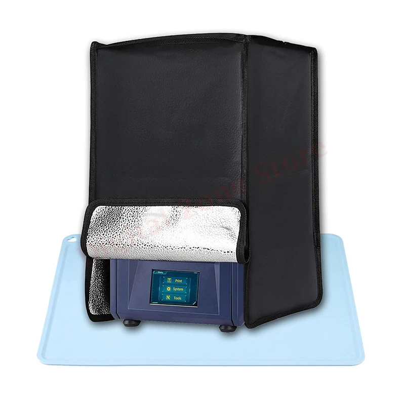 Resin Blackout Cover Protection Enclosure 9.6×9.6×16 inch, Silicone Slap Mat Clean Up Pad 16×12 inch 3D Printer Parts