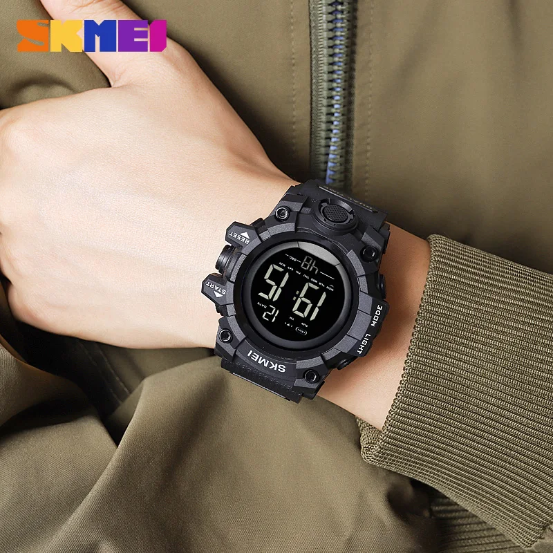 SKMEI Waterproof Shockproof Digital Men Watch 2Time Chronograph Military Electronic LED Wristwatch Fashion Sport Male Clock Gift