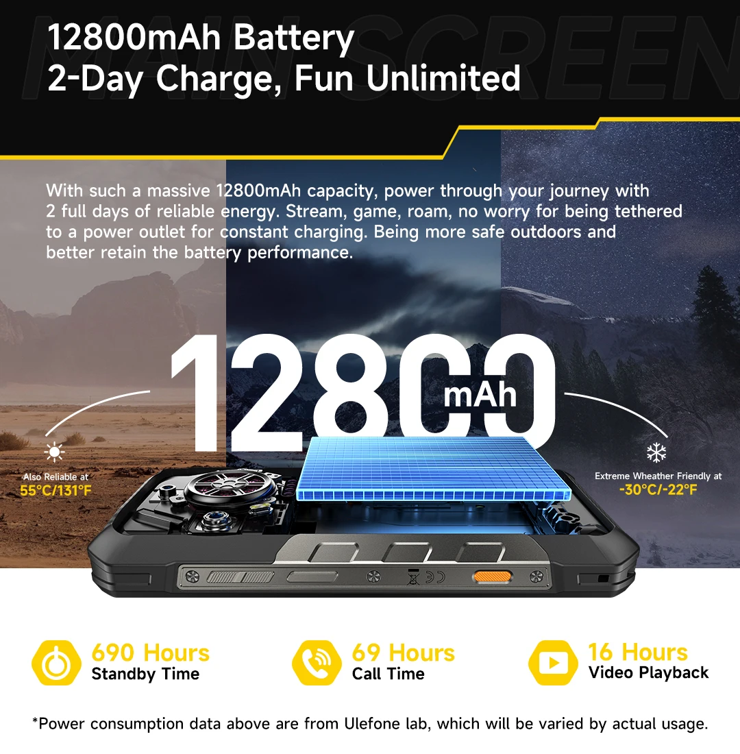 Ulefone Armor 30 Pro 5G Rugged Phone Android 14 Smartphone 6.95" 120Hz 32GB+512GB 12800mAh Night Camera 64MP NFC
