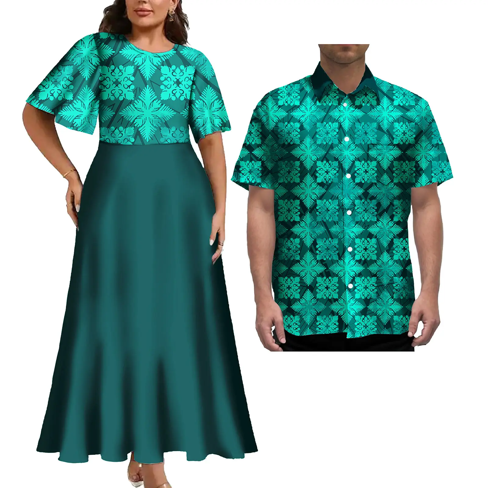 Polyester Breathable Tropical Set MORNWORLD Polynesian Matching Couple  Outfit - Women's Dress & Men's Shirt, Island Style For Parties & Travel  Polynesian Couple Outfit