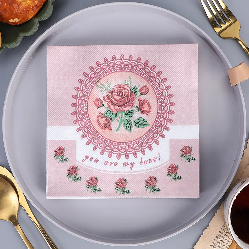 20 Stück/Packung Liebhaber-Herz Rosen-Bedruckte Papier-Einwegservietten DIY Hochzeits- und Partydekoration – Detail 1