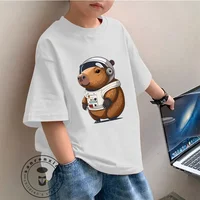 Adorable Kids Fashion Tee Capybara Illustration Perfect Summer Wear Soft Fabric Ideal Gift for Children All-in-one Base Shirt 1