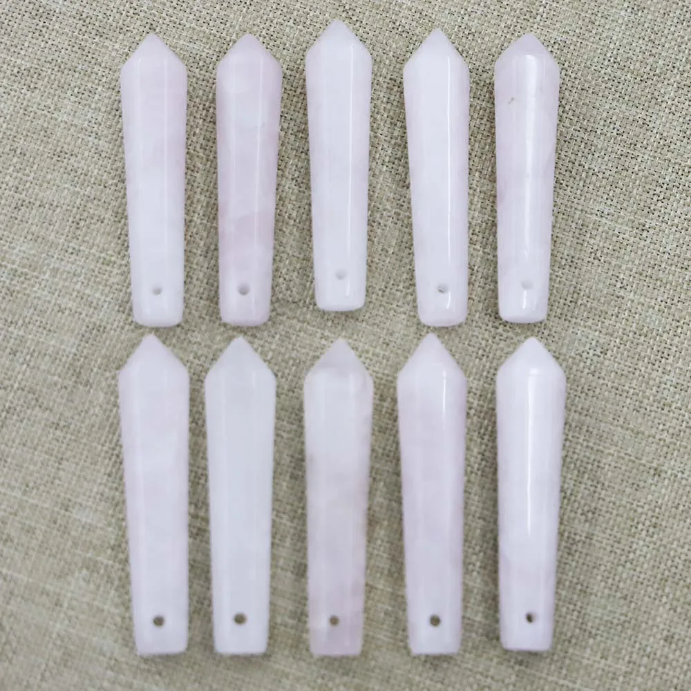 Selling Natural Stone Rose Quartz Pillar Hexagram Holes Pendants Reiki Charm Fashion Necklace Jewelry Accessories Wholesale 6Pcs
