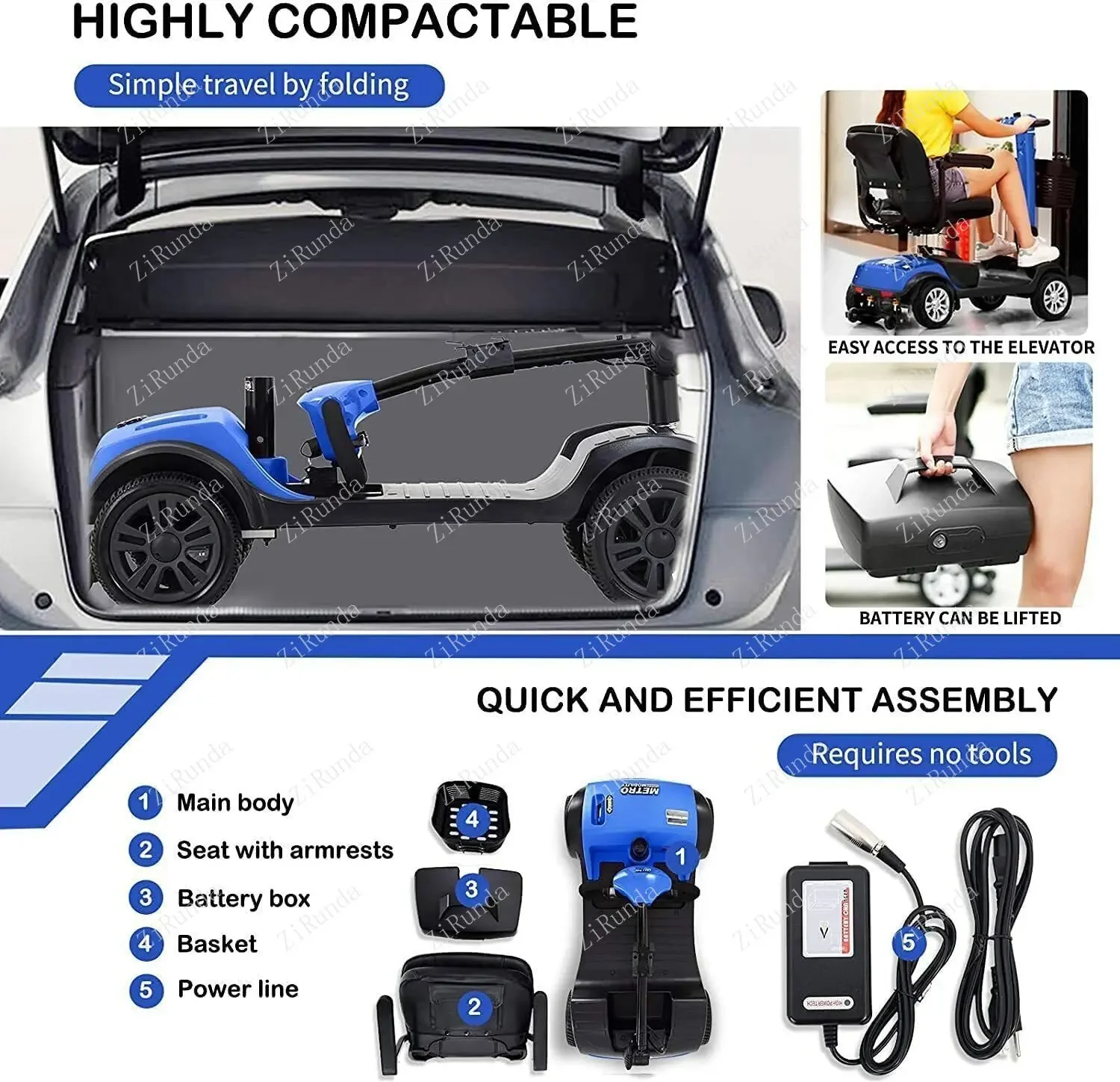Y Four Wheel Electric Car motorcycle 4 Wheel Mobility Scooter Chair Electric Device Compact for Travel Adults Elderly Senior