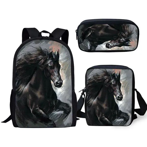 

Popular Funny Friesian Horse 3pcs/Set Backpack 3D Print School Student Bookbag Travel Laptop Daypack Shoulder Bag Pencil Case