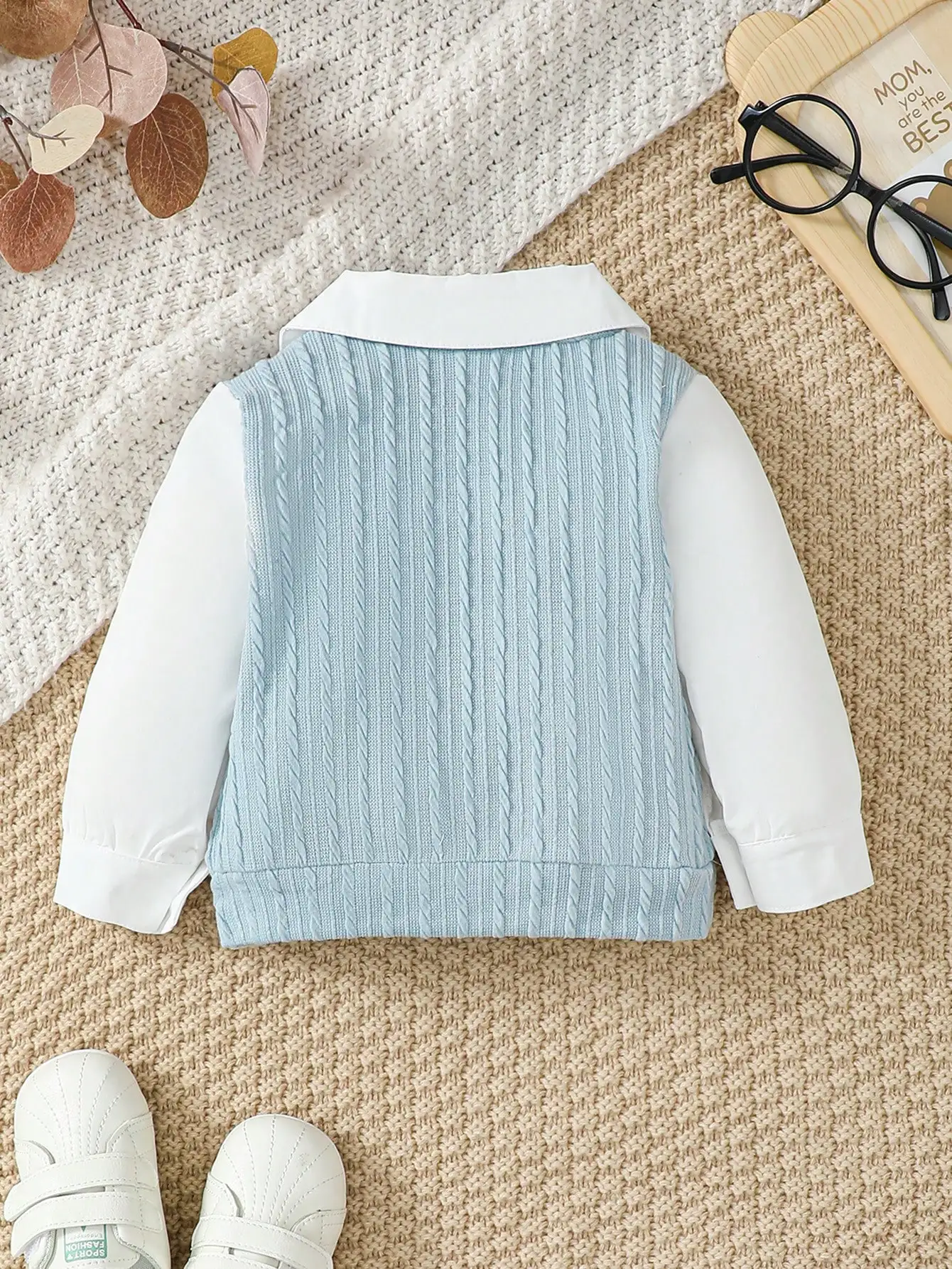 Baby Knitted Tops Boys Girls 6-36m Soft Comfortable Lapel Jacquard Long-Sleeved Pullover Spring Autumn