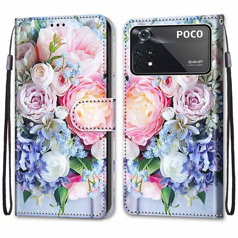 Leather Magnetic Case For Xiaomi Poco X4 Pro Mi X3 NFC F3 M3 M4 Pro 5G/4G X3Pro X4Pro Phone Cover Flip Wallet Painted Funda Etui