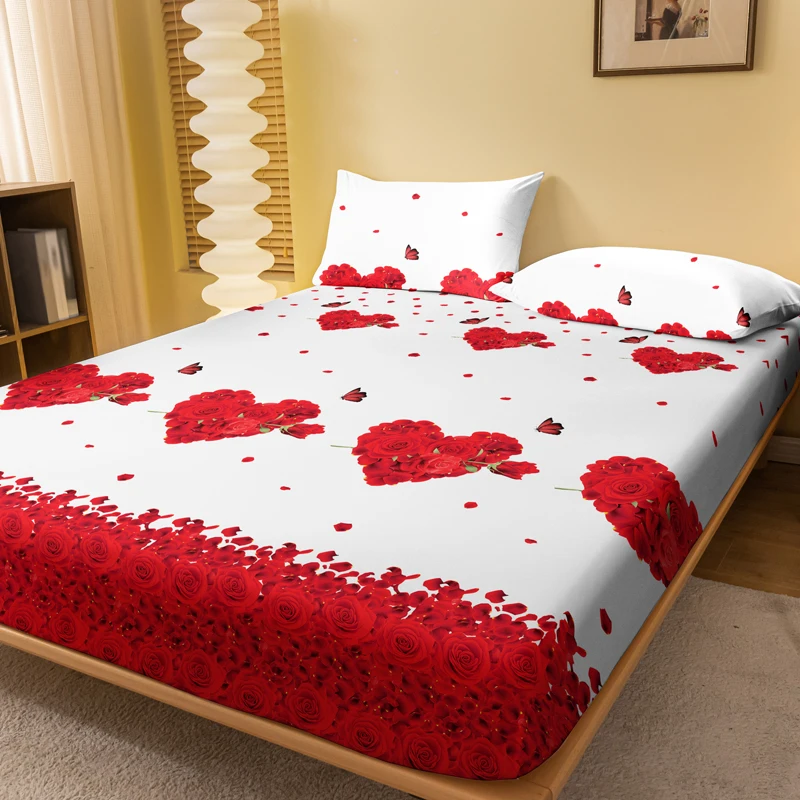 Rose butterfly patterned frosted printed bedsheet bed cover for bedroom bedding (excluding pillowcases)