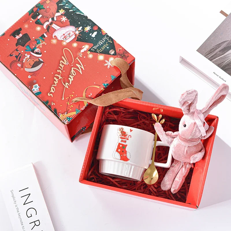 Ceramic Christmas Mug with Spoon and Rabbit Doll