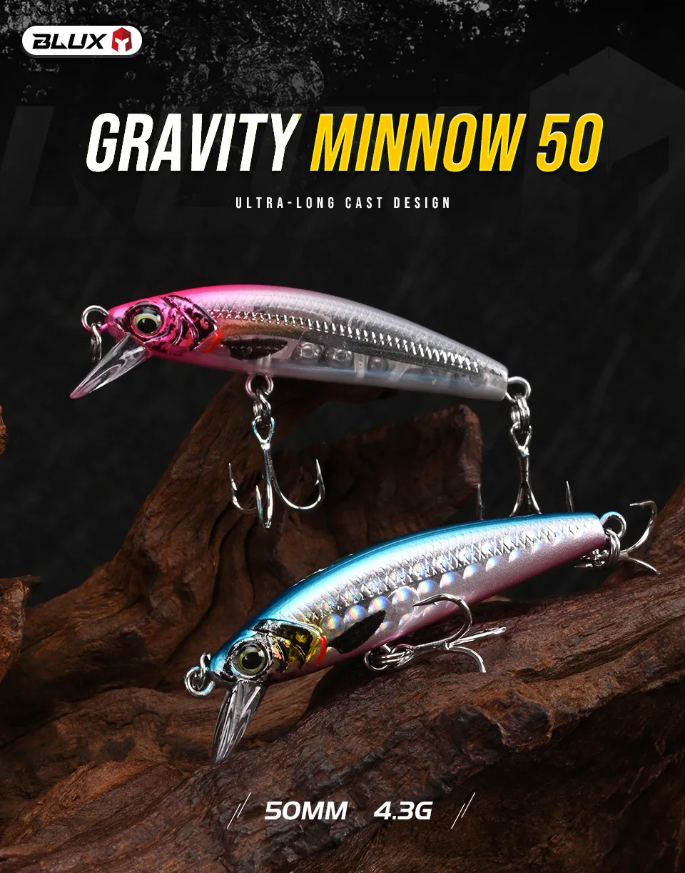 BLUX Gravity Minnow 50 mm Long Cast Heavy Shrink Angelköder 4,3 g Wobbler für Süßwasser, Salzwasser, Barsch, Hecht, Hartplastikköder – Detail 1