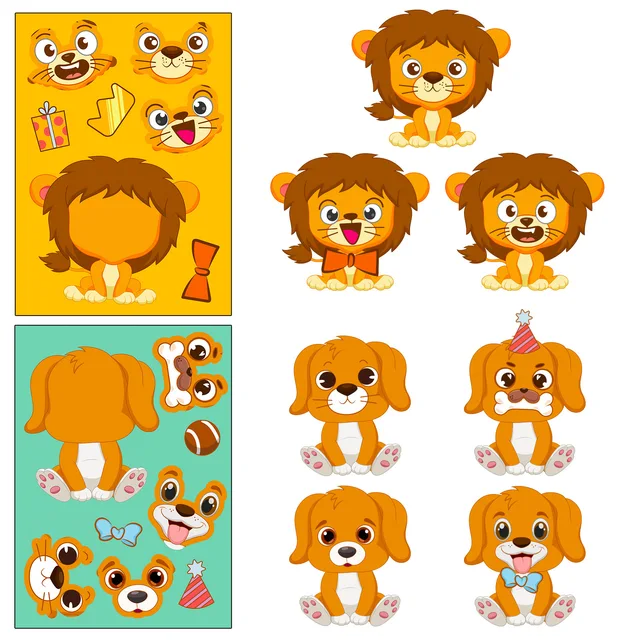 6Sheets Cute Children DIY Puzzle Sticker Games 6 Animals Make A Face Funny Assemble Jigsaw Stickers Kids Educational Toys 3