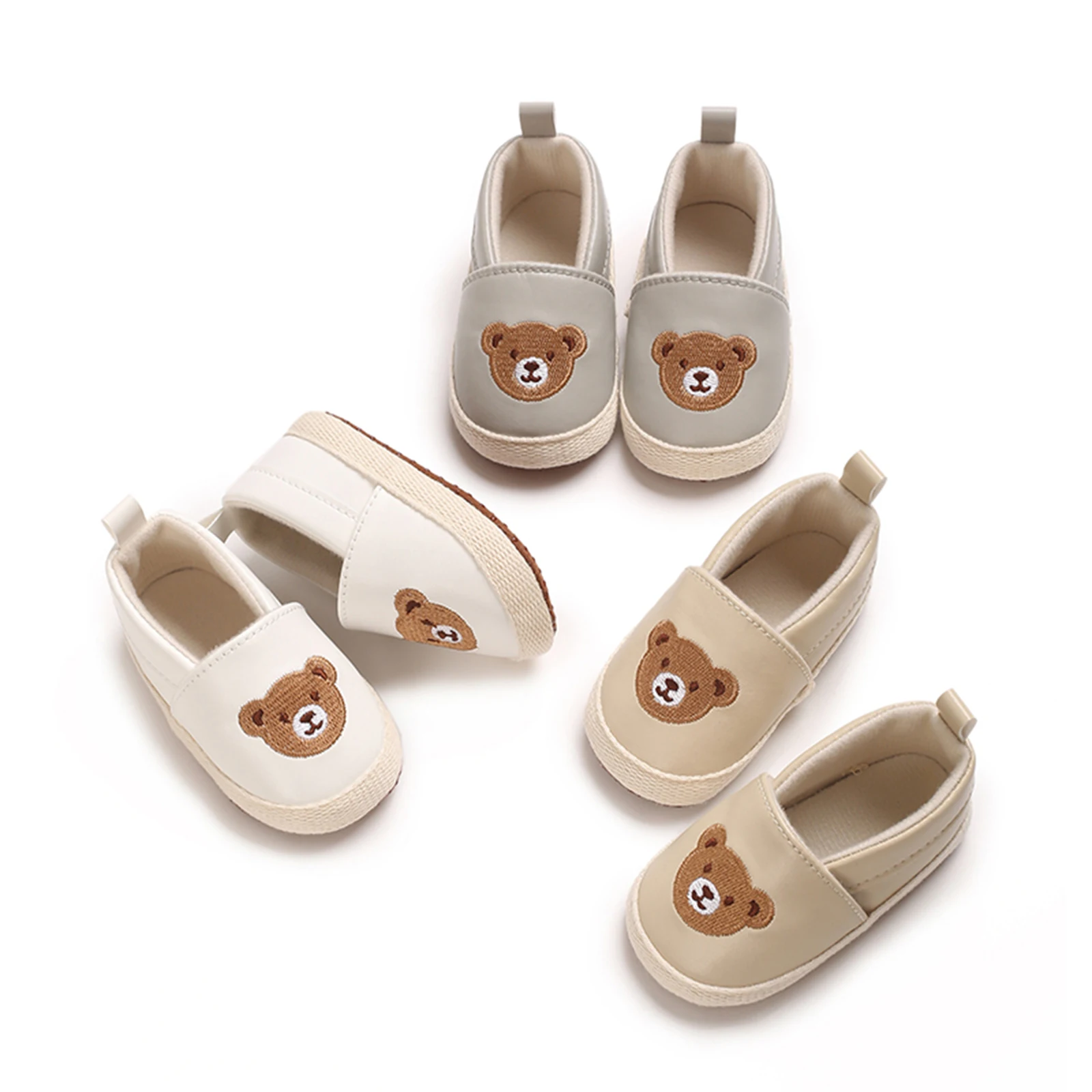 Baby Girl Boy Casual Flats Bear Embroidery Soft Sole First Walking Shoes for Spring Fall Newborn Toddlers PU Leather Shoes 5