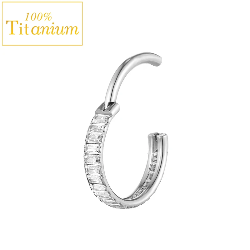F136 Titanium CZ Cartilage Hoop Daith Tragus Helix Lobe Earring 8/10/12mm Hinged Segment Clicker Nose Ring Piercing Body Jewelry