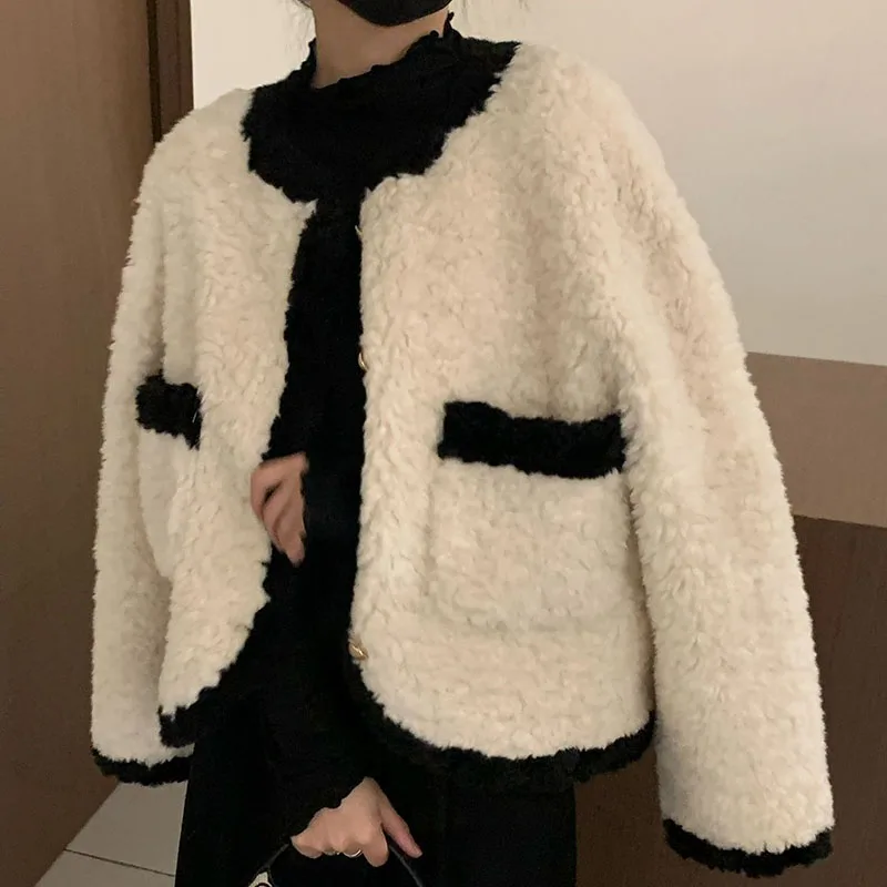 

Korean Fashion Lambswool Jacket Ladies Autumn Winter Long Sleeve Plush Coat Women Thickened Warm Short Faux Fur Coats
