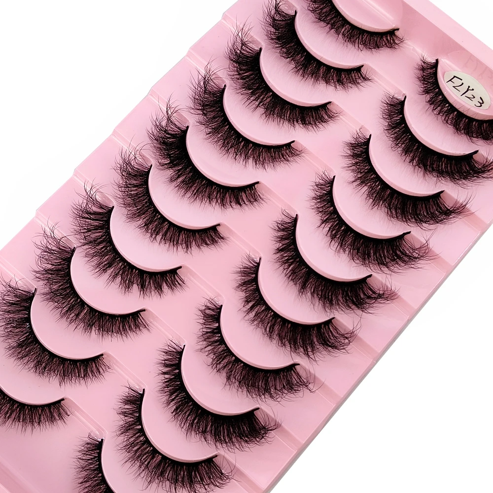 10 Pairs Faux Mink Eyelashes Handmade False Eyelashes Natural Nude Makeup Simulation Cross Messy Eye 3D Curly Eyelashes 3
