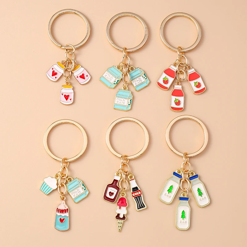 Aihua Emaille-Schlüsselanhänger, Getränke-, Milch- und Kuchen-Schlüsselanhänger für Damen und Herren, Handtaschen-Schlüsselring, Taschenanhänger, Schmuck, Souvenir-Geschenke