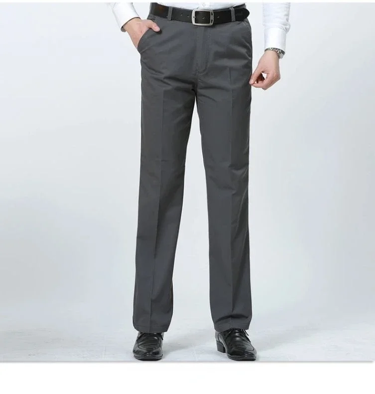 Herren 100% Baumwolle Sommer Dünne Hosen Herbst Anzug Hose Hosen Hohe Taille Gerade Lose Bland Solide Business Casual Hosen Gozbkf – Detail 13