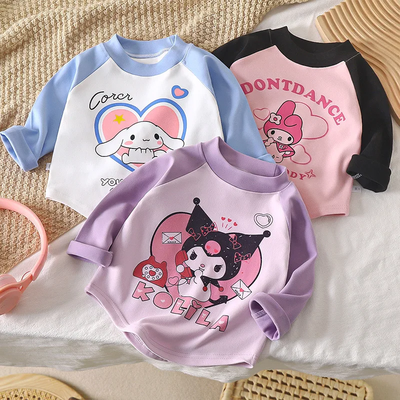

Sanrio Kawaii Anime Kuromi Children Spring Autumn Long Sleeve Top Cute Sweet Cartoon Thin Base Shirt Lovely Gifts for Girls
