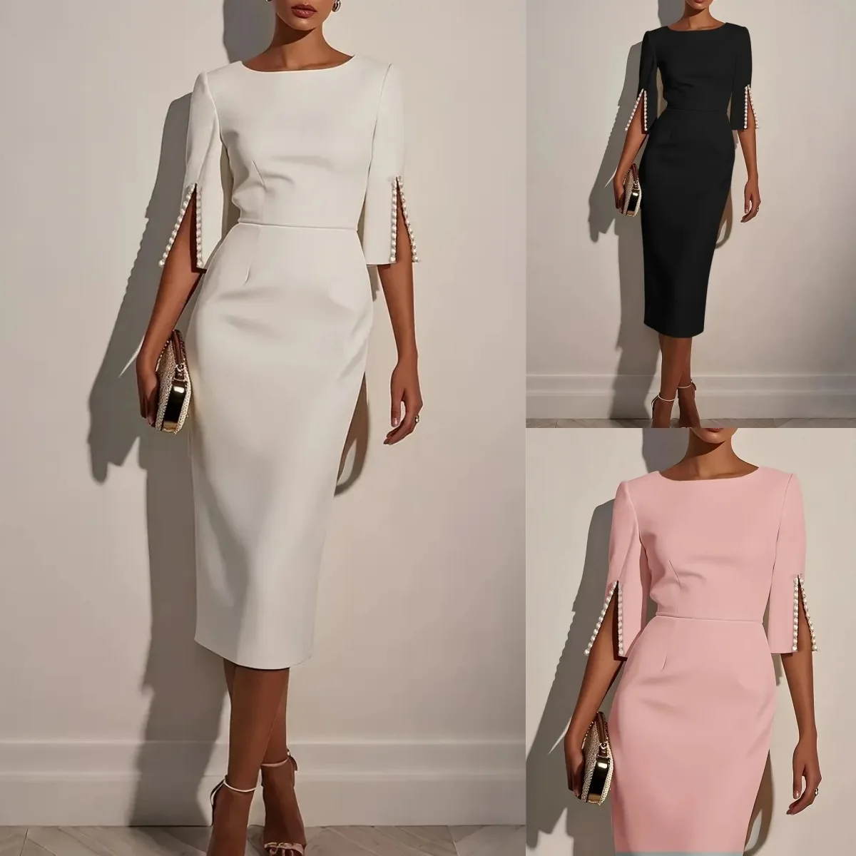 Office Lady Collared Long Sleeve Shirt Dress Cut Out Back Tie Sexy Midi Dress With Slit