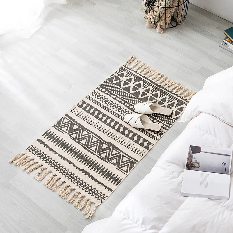 

Retro Ethnic Style Bath Rug Cotton and Linen Carpet Small Rug Ethnic Style Design Area Rug for Living Room Bohemian Handmade M