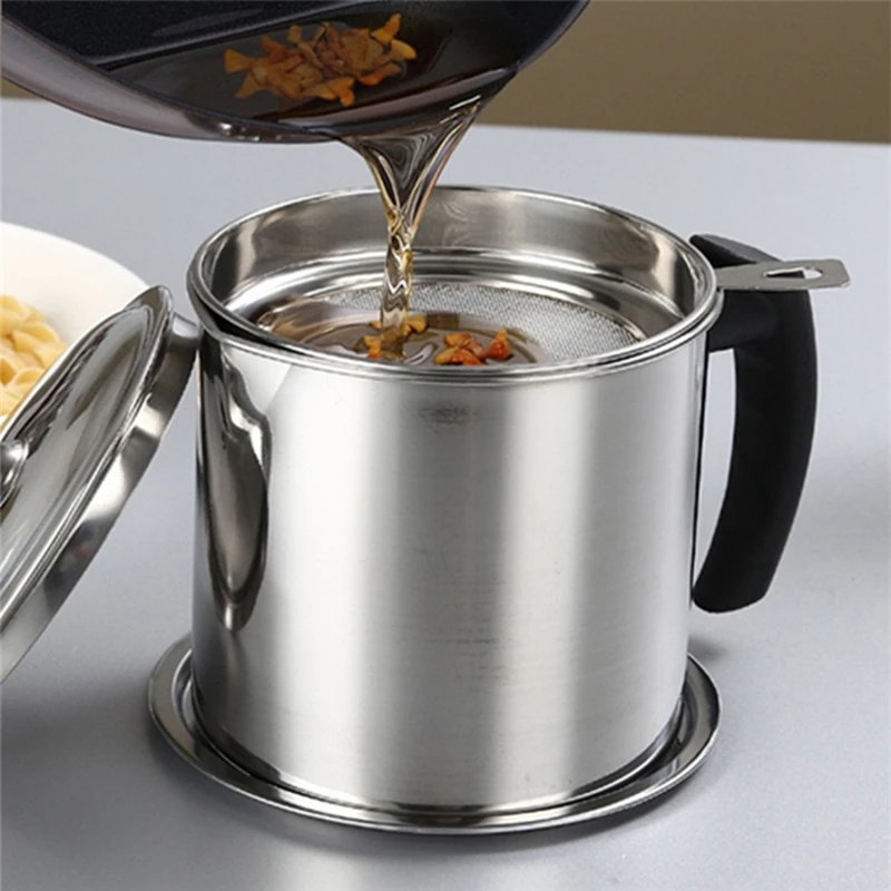 1.3L Stainless Steel Household Oil Filter Pot Lard Strainer Tank Container Jug Large Capacity