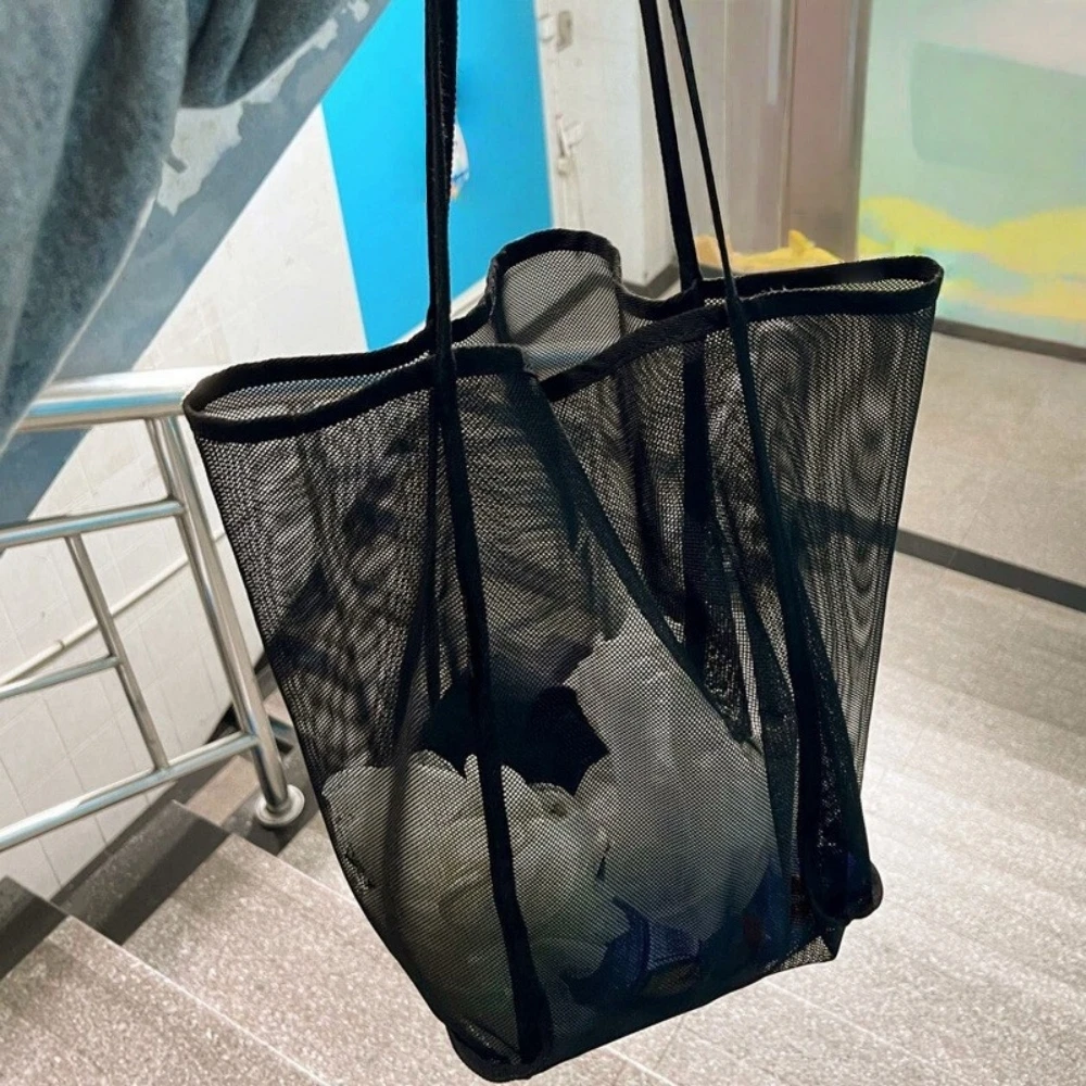 Breathable Mesh Tote Bag with Reinforced Handles - Large Reusable Bag for Shopping, Travel, and Gym