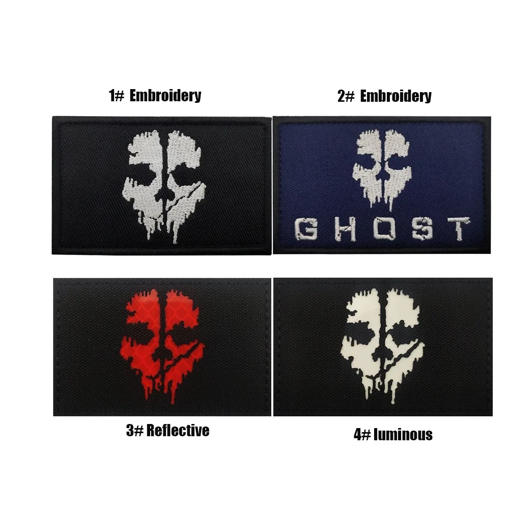 Call Of Duty Ghost Mask Patch Ricamata Tactical Morale Badge On Zaino Jacket Sticker Hook & Loop Patch Per Abbigliamento